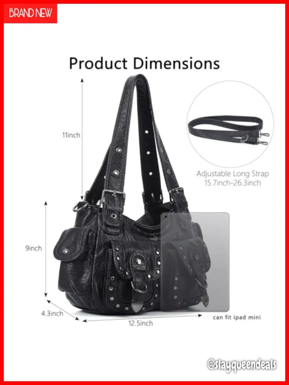 Y2K Hobo Bag Multi Pocket Studded Vegan Leather Shoulder Tote